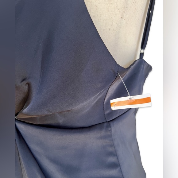 NWT Lulu's Caught Feelings Navy Blue Satin Ruffled Midi Dress - Navy - Size XS - Picture 11 of 12